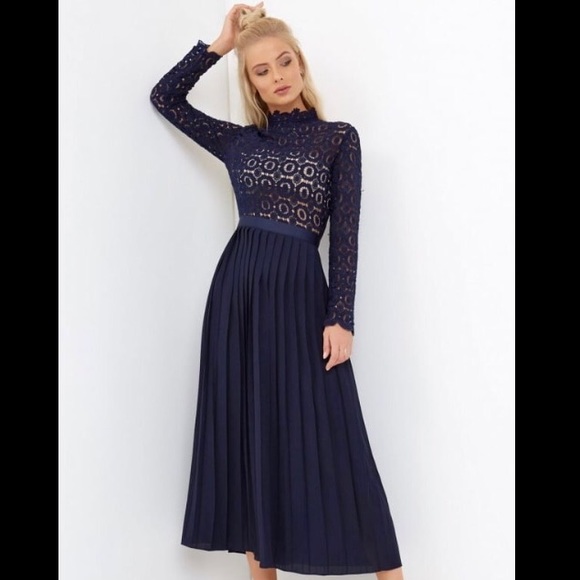 navy crochet midi dress